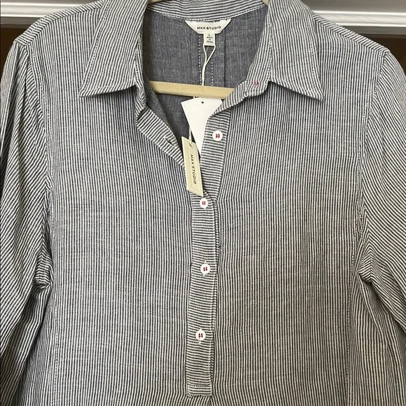 Casual Ticking Stripe Button-Up Dress - Picture 4 of 5